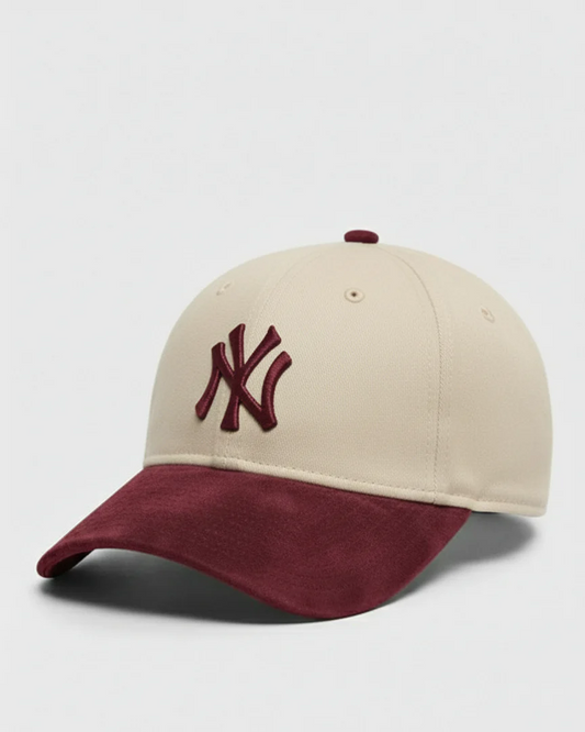 NY Suede Cap – Maroon & Beige Premium Baseball Hat