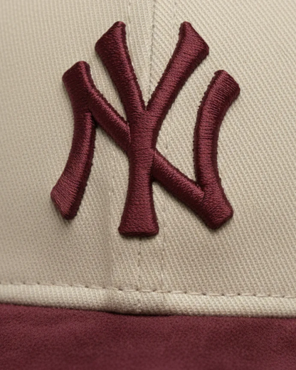 NY Suede Cap – Maroon & Beige Premium Baseball Hat